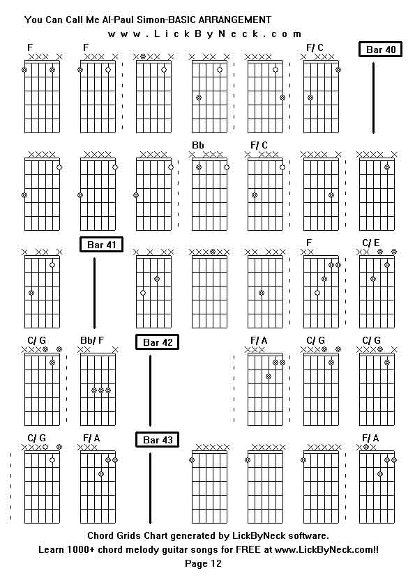 Chord Grids Chart of chord melody fingerstyle guitar song-You Can Call Me Al-Paul Simon-BASIC ARRANGEMENT,generated by LickByNeck software.